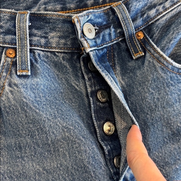Levi's Premium 501 Button Fly Cropped Straight Leg Jeans medium blue size 27 - Picture 7 of 16